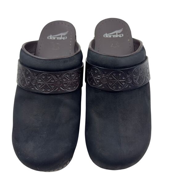 Dansko Saundra Black Embossed Leather Comfort Slip On Mules Women's 40/9.5-10 - Picture 2 of 9